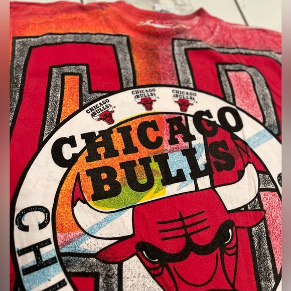 Rare Vintage MAGIC JOHNSON Chicago Bulls CB All Over Print T Shirt 90s Size L - Picture 10 of 11